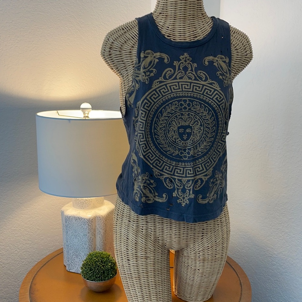 Versace Inspired distressed cut off muscle tee